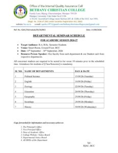 DEPARTMENTAL SEMINAR SCHEDULE, SEPT. 2026